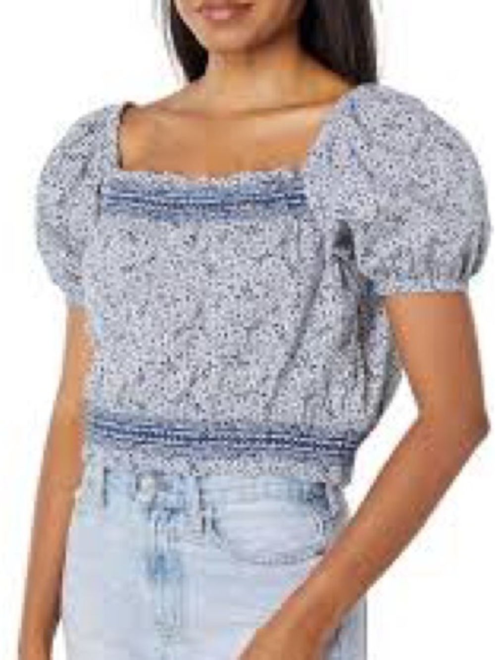 Madewell Blue and White Floral Square-Neck Crop Top - Picture 3 of 8